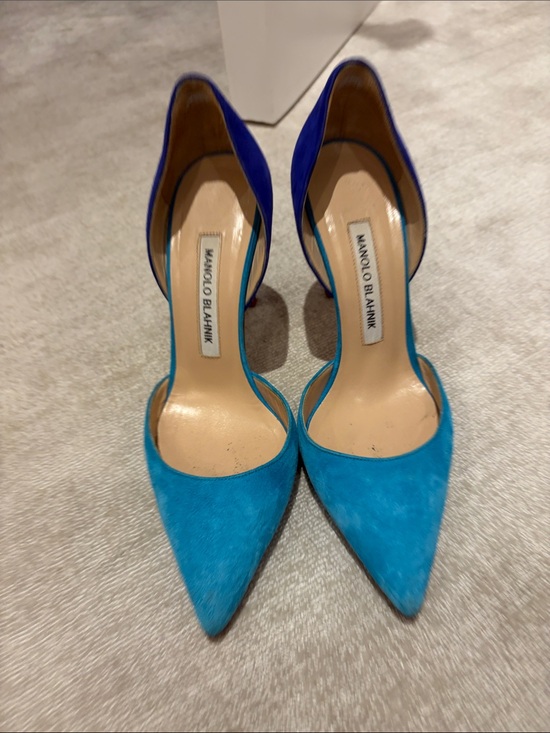 Manolo Blahnik Shoes - Manolo Blahnik Turquoise and Cobalt D'Orsay Pointed-Toe Pumps